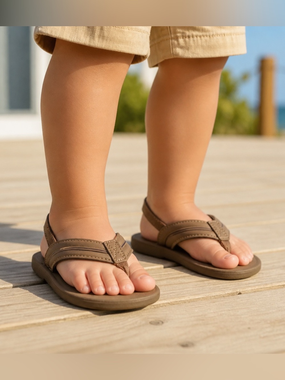 Wonder Nation Toddler Boys Flip Flops With Heel Strap Brown Squishy Comfort